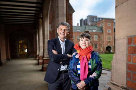 Gemma and Kevin are pictured outside in the Quad at Queens
