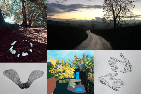 collage of artworks including photography and print