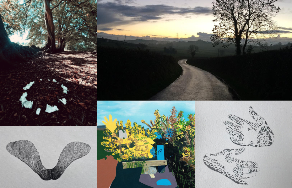 collage of artworks including photography and print