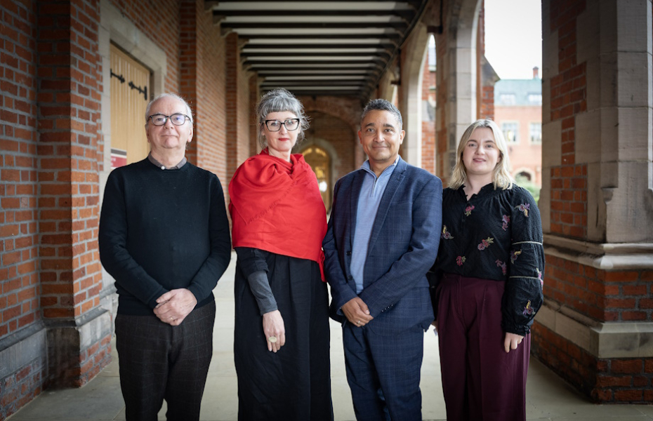The speakers are pictured in the Quad at Queen's