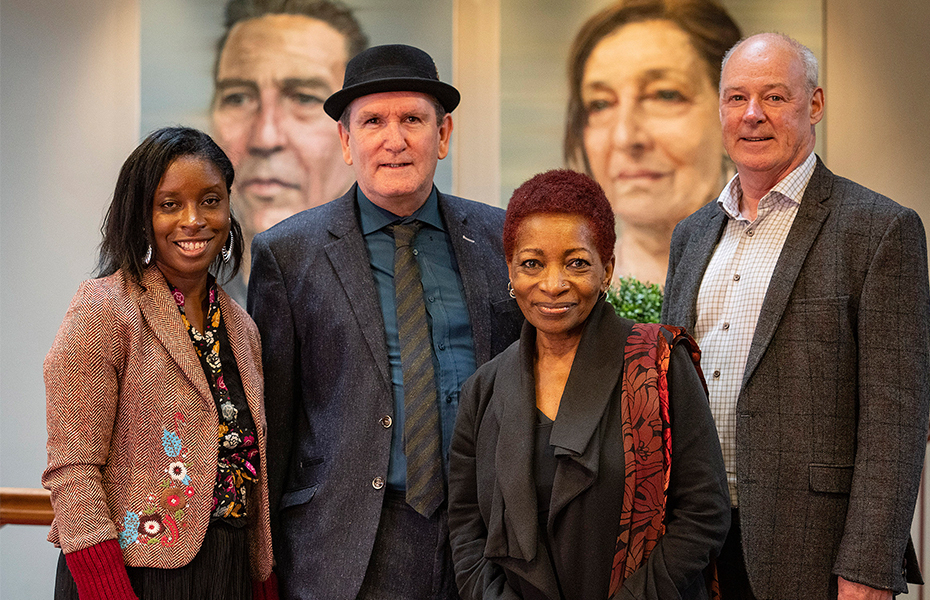 Damian Smyth, Head of Literature at the Arts Council, Liam Hannaway, Chair of the Arts Council, Playwright/Author Bonnie Greer and Irenosen Okojie at the Lyric Belfast